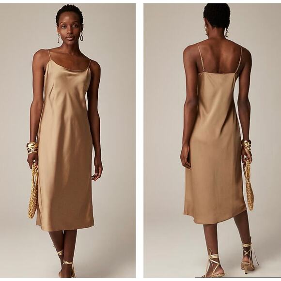 J. Crew Gwenyth Slip Dress Luster Charmeuse in Camel Tan Gold BV496 Size 8 - Picture 1 of 8